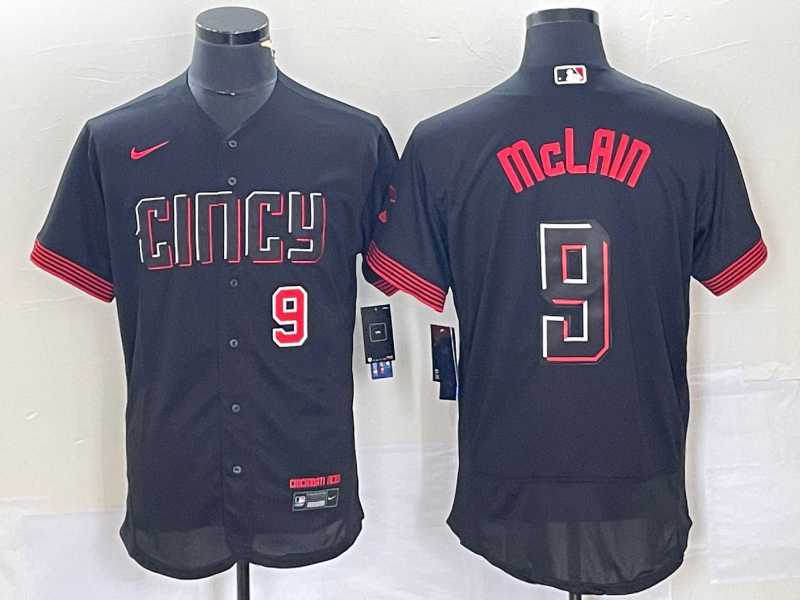 Mens Cincinnati Reds #9 Matt McLain Number Black 2023 City Connect Flex Base Stitched Jersey